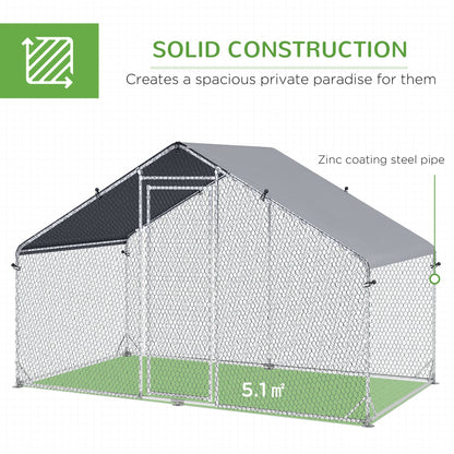 PawHut Galvanised Walk In Chicken Coop Hen House w/ Water-Resist Cover, 3 x 1.7 x 1.9m