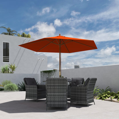 Outsunny 2.5m Wood Garden Parasol Sun Shade Patio Outdoor Wooden Umbrella Canopy, Table Market Umbrella with Vent, 38mm Pole, Rope Pulley Mechanism, Orange
