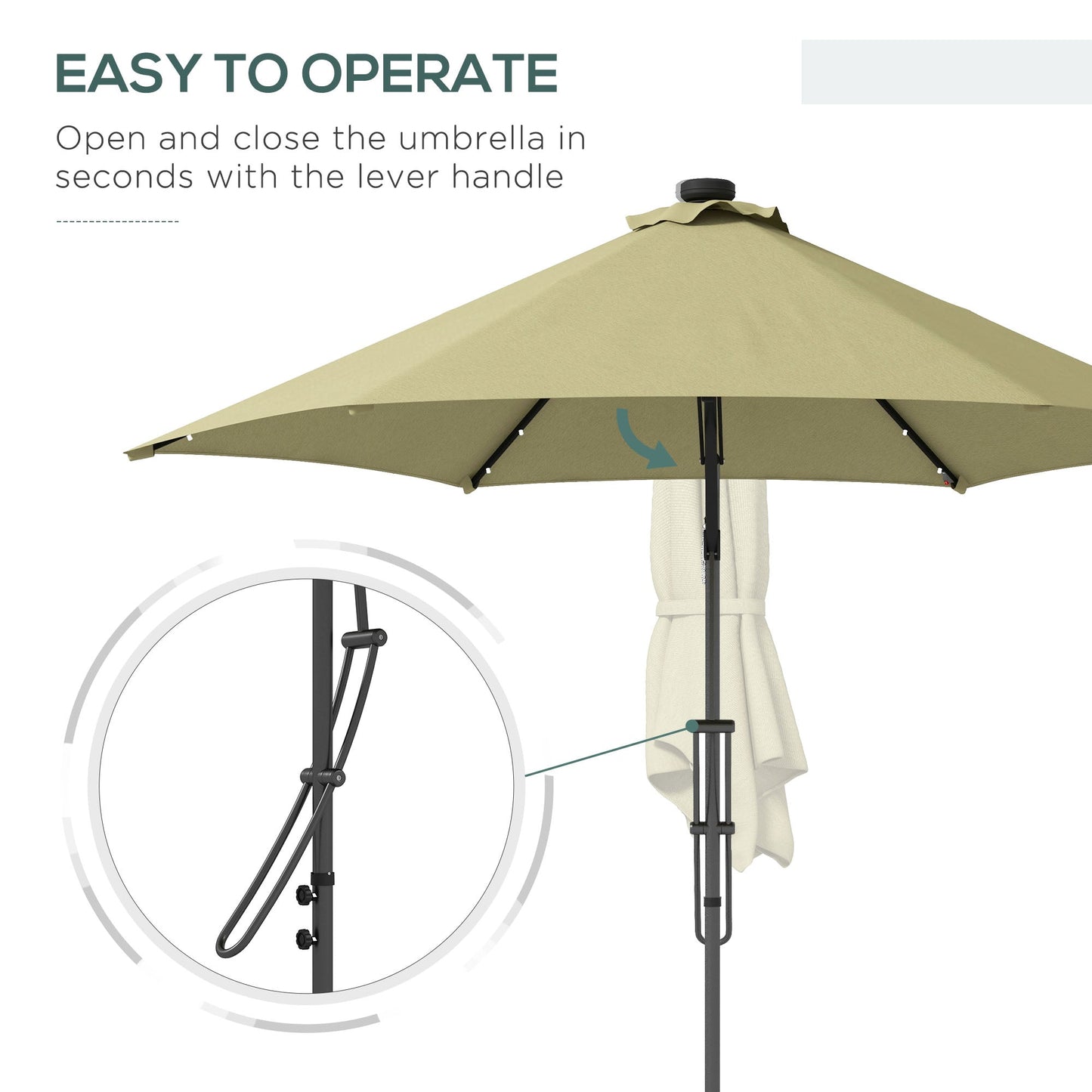 Outsunny 3(m) Garden Parasol Cantilever Umbrella with Solar LED, Cross Base and Waterproof Cover, Beige