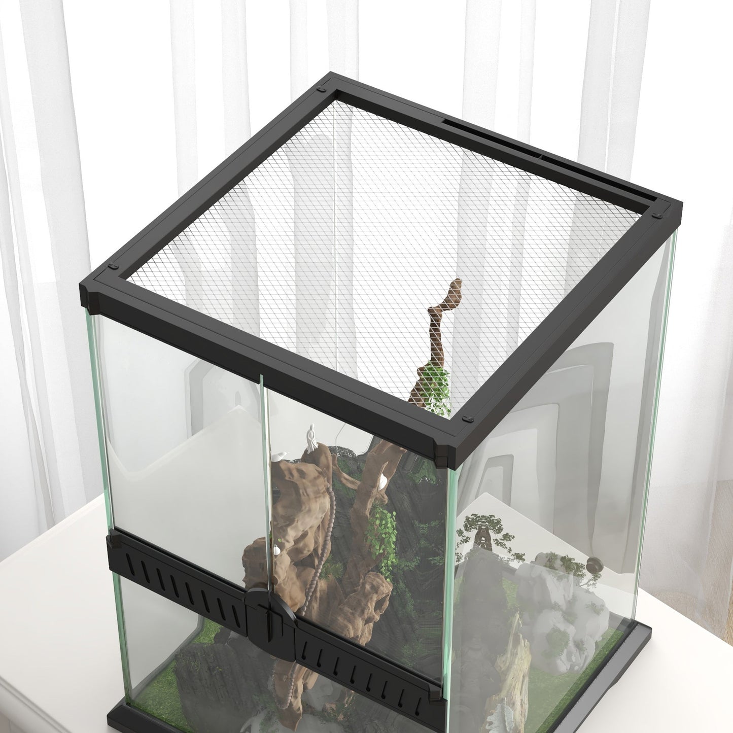 PawHut 40L Vivarium for Lizards Frogs Snakes Turtles Tortoises w/ Anti Escape Design, Ventilation