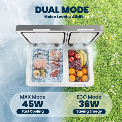 Outsunny 45L Compressor Car Fridge Freezer, Dual Zone Camping Refrigerator with App Control, Grey