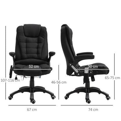 Vinsetto Massage Recliner Chair Heated Office Chair with Six Massage Points Linen-Feel Fabric 360¡ Swivel Wheels Black