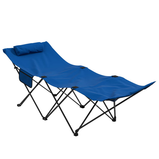 Outsunny składany leżak, leżak do opalania na zewnątrz z kieszenią boczną, zagłówek, siedzisko Oxford, na plażę, podwórko, patio, ciemnoniebieski