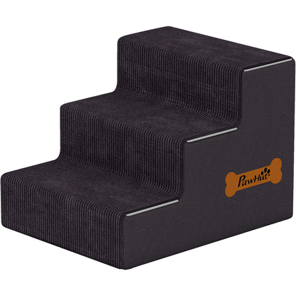 PawHut Dog Steps, 3-Step Dog Stairs for Bed and Sofa, Pet Stairs with Carry Handle, Washable Cover