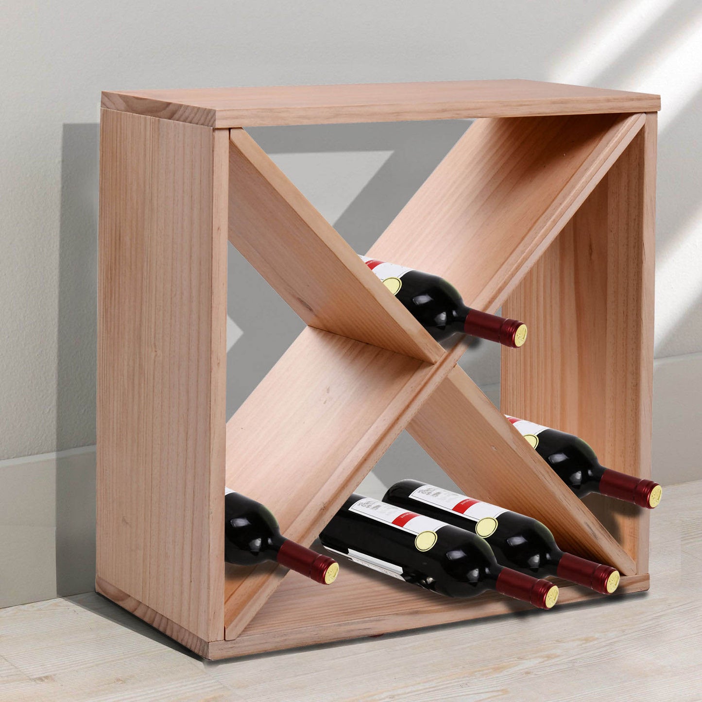 HOMCOM 24 Bottles Wine Rack, Solid Wood Wine Holder Stand, Natural Wood Finish
