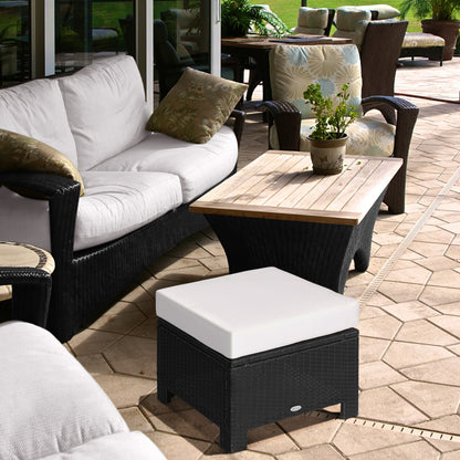 Outsunny Rattan Footstool Wicker عثماني مع وسادة مقعد مبطنة أثاث الفناء الخارجي للفناء الخلفي والحديقة بجانب حمام السباحة وغرفة المعيشة 50 × 50 × 35 سم