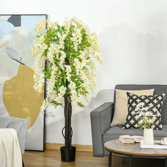 HOMCOM Artificial Realistic White Wisteria Tree Faux Decorative Plant in Nursery Pot for Indoor D√É¬©cor, 160cm