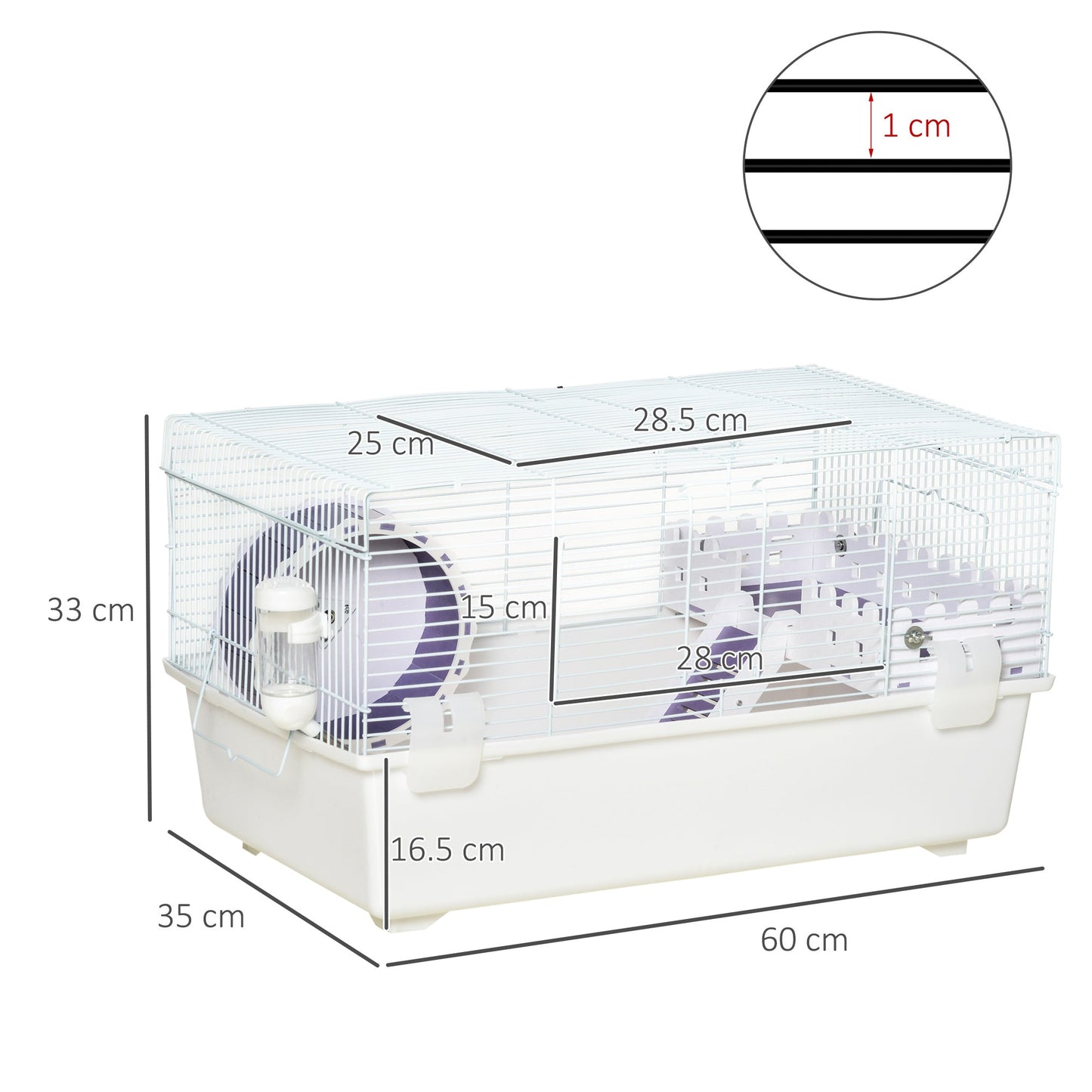 PawHut 2 Tier Hamster Cage Rodent House Small Animal Habitat with Exercise Wheel Water Bottle Ladder, White