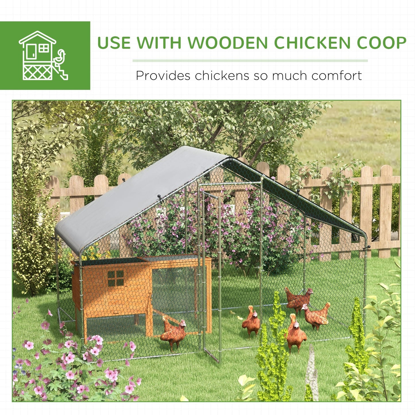 PawHut Galvanised Walk In Chicken Coop Hen House w/ Water-Resist Cover, 3 x 1.7 x 1.9m