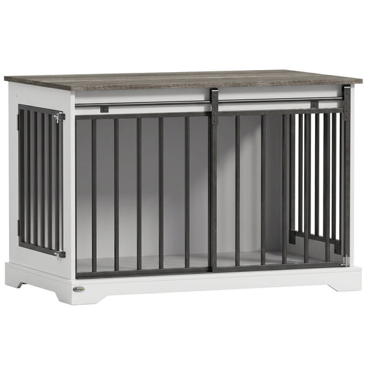 PawHut 100 cm Large Dog Crate Furniture with Sliding Barn Door for Large Dogs, White