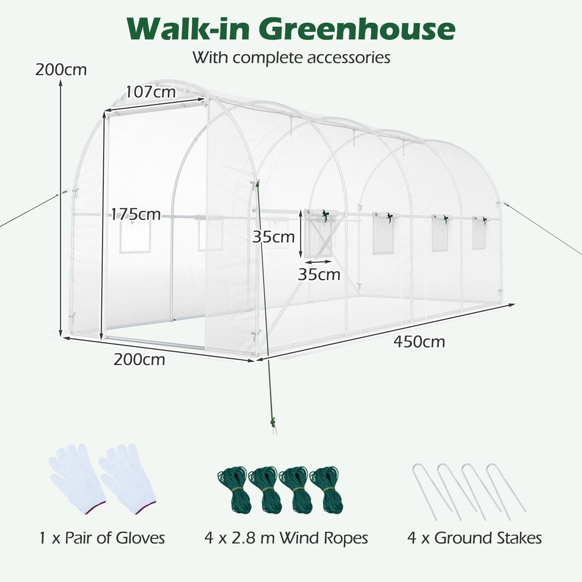 4.5 x 2 x 2 m Walk-in Tunnel Greenhouse for Outdoors Plant Hot House-Type A