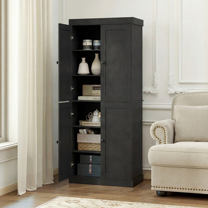 4-Door Modern Freestanding Storage Organizer with 2 Adjustable Shelves-Black