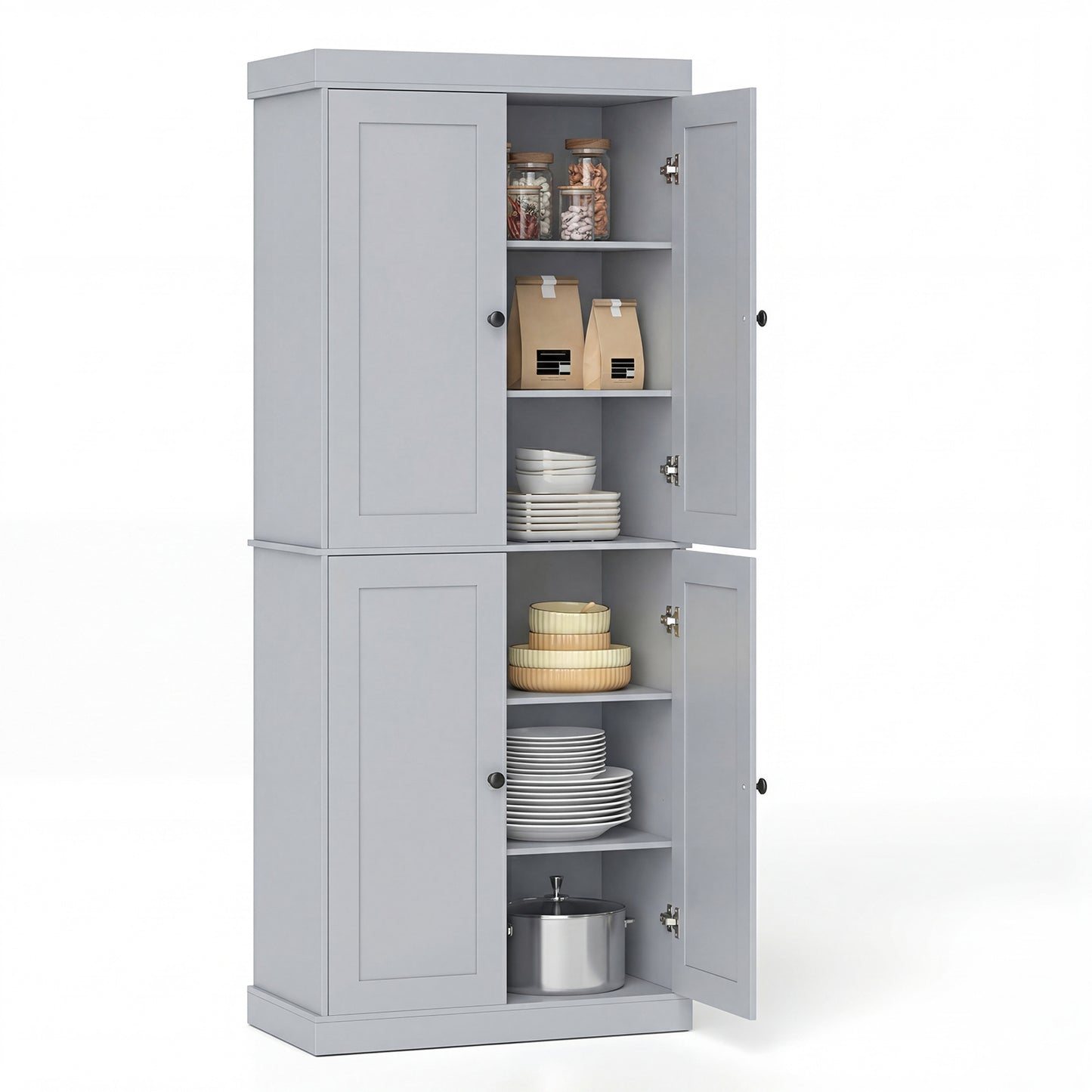 4-Door Modern Freestanding Storage Organizer with 2 Adjustable Shelves-Grey