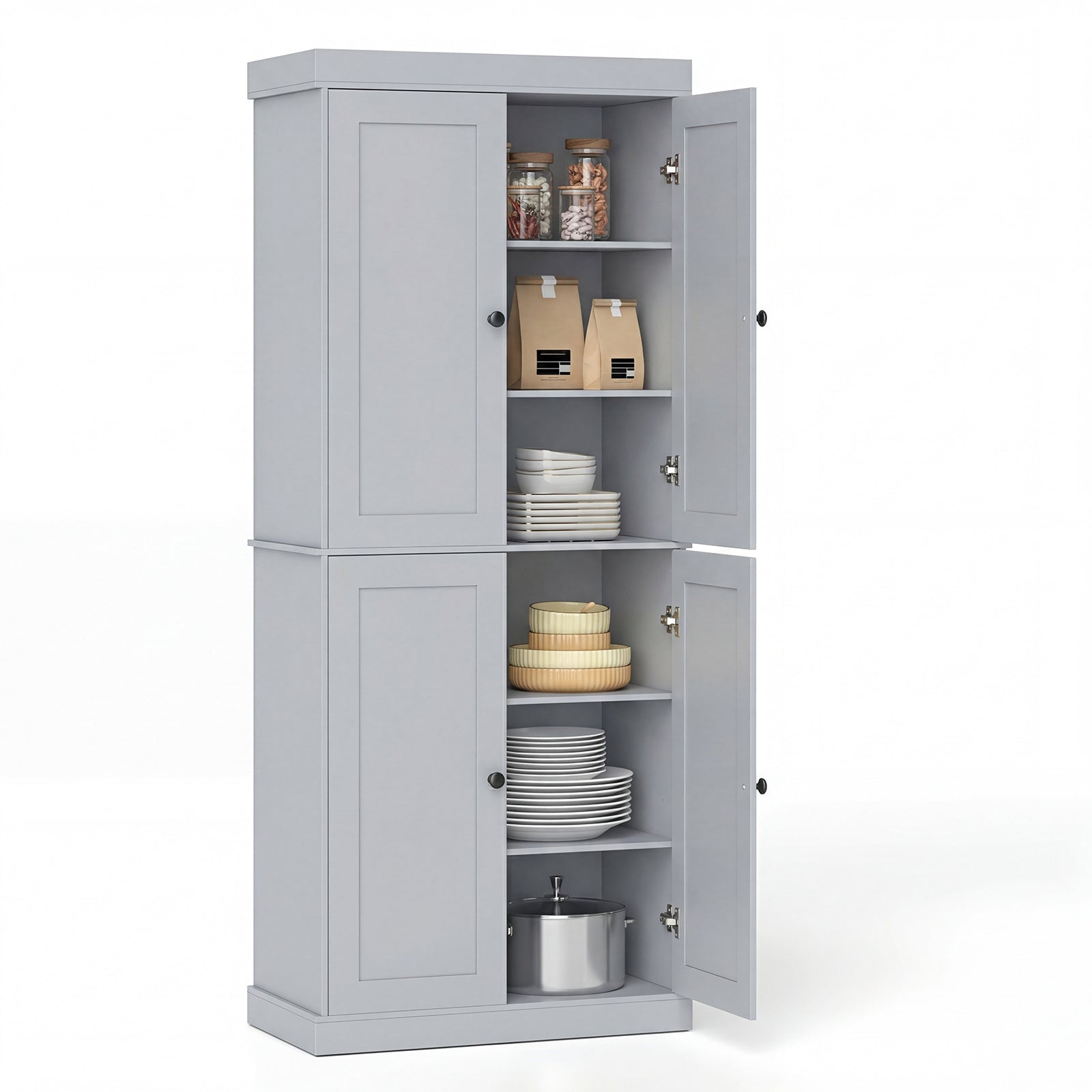 4-Door Modern Freestanding Storage Organizer with 2 Adjustable Shelves-Grey