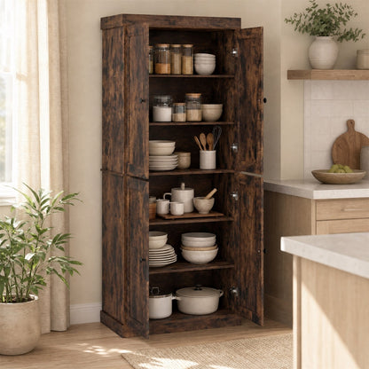 4-Door Modern Freestanding Storage Organizer with 2 Adjustable Shelves in Rustic Brown, image 2