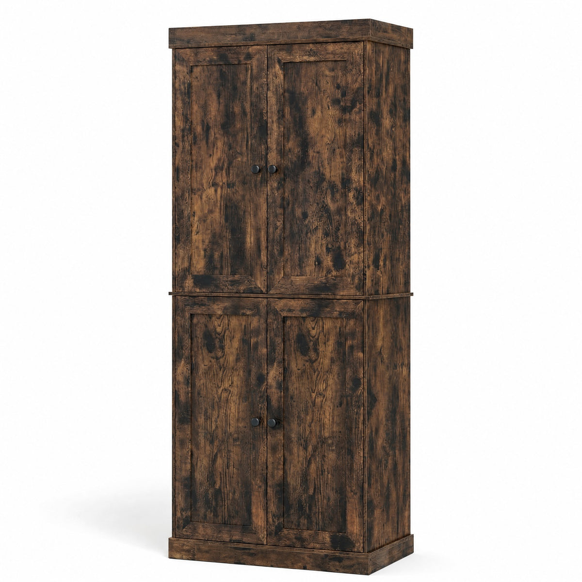 4-Door Modern Freestanding Storage Organizer with 2 Adjustable Shelves in Rustic Brown, image 4