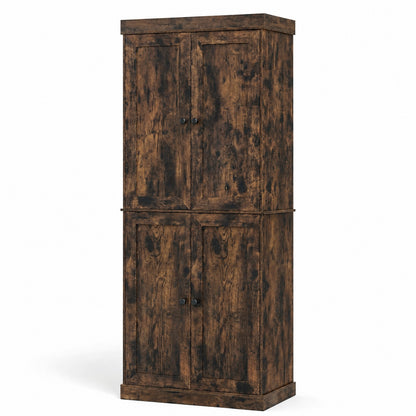 4-Door Modern Freestanding Storage Organizer with 2 Adjustable Shelves in Rustic Brown, image 4