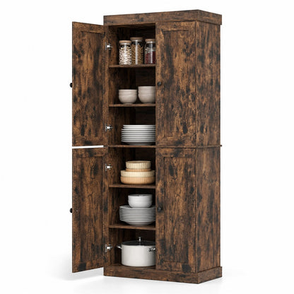4-Door Modern Freestanding Storage Organizer with 2 Adjustable Shelves in Rustic Brown
