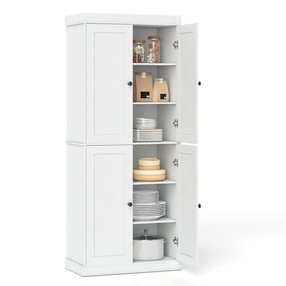 4-Door Modern Freestanding Storage Organizer with 2 Adjustable Shelves-White