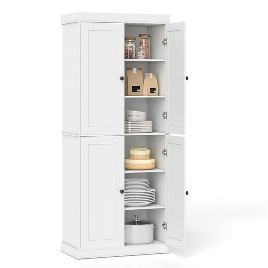 4-Door Modern Freestanding Storage Organizer with 2 Adjustable Shelves-White