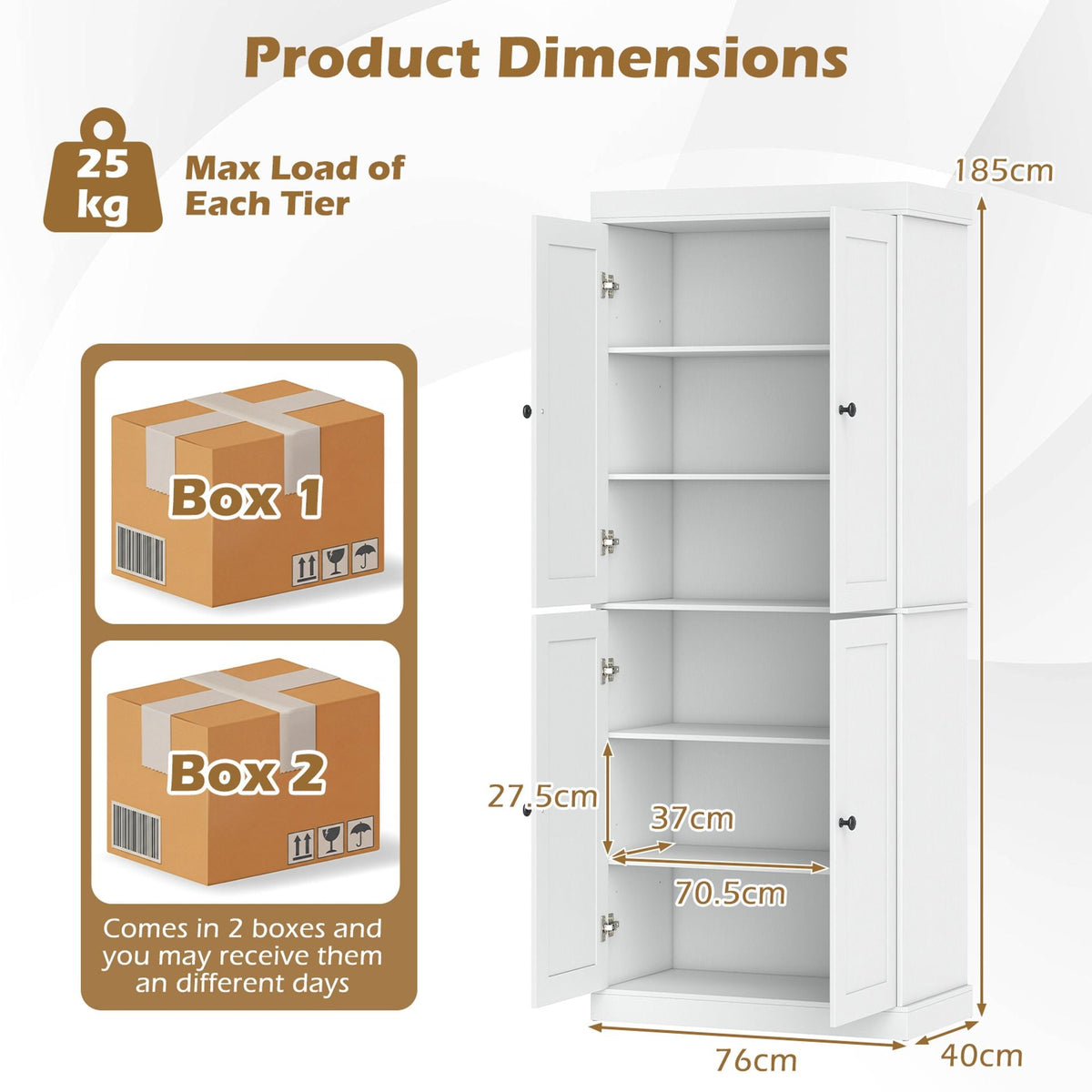 4-Door Modern Freestanding Storage Organizer with 2 Adjustable Shelves-White