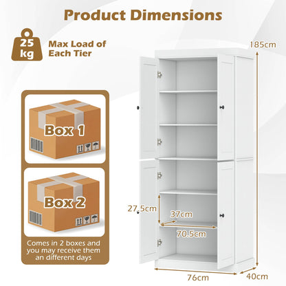 4-Door Modern Freestanding Storage Organizer with 2 Adjustable Shelves-White