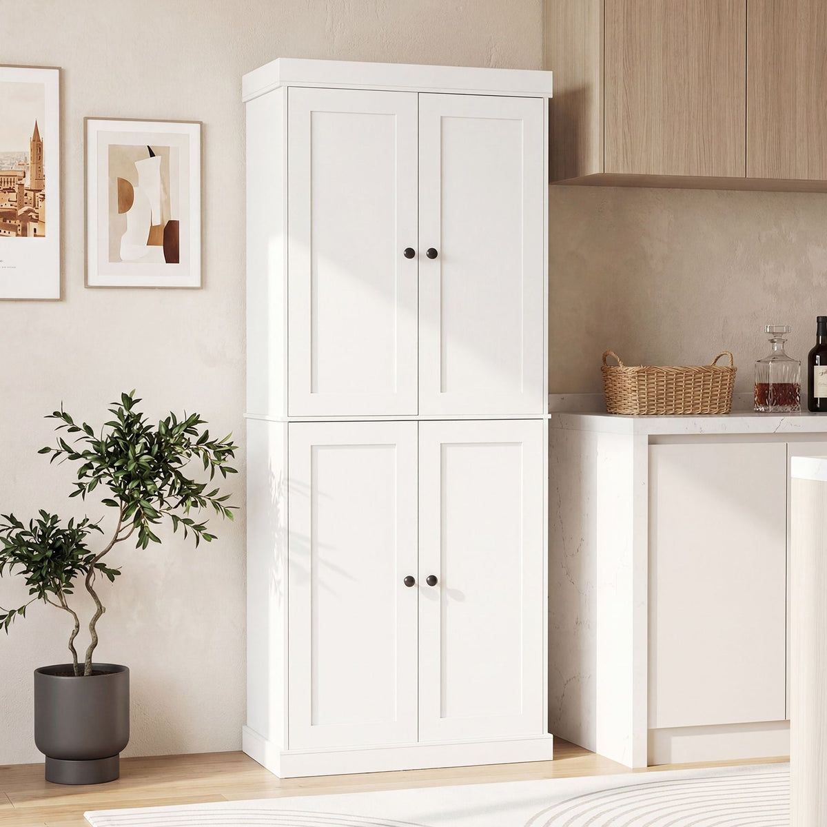 4-Door Modern Freestanding Storage Organizer with 2 Adjustable Shelves-White