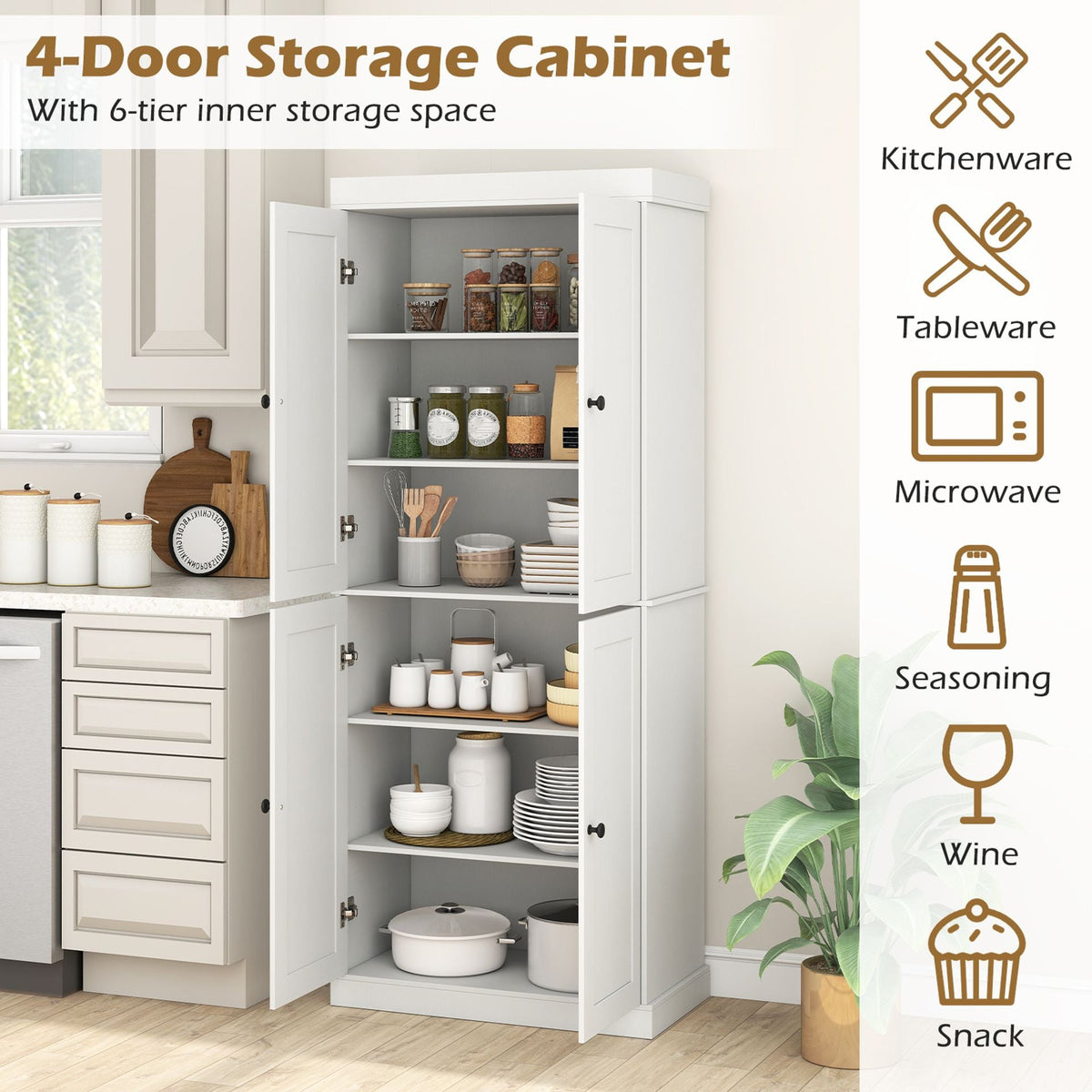 4-Door Modern Freestanding Storage Organizer with 2 Adjustable Shelves-White