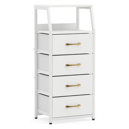 4-Drawer Storage Cabinet with Detachable and Foldable Fabric Drawers-White