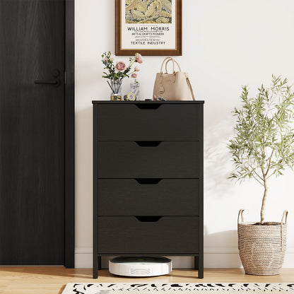 4-Drawer Wooden Tall Utility Storage Dresser with Anti-Toppling Kits for Bedroom-Black
