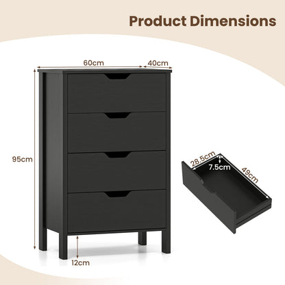4-Drawer Wooden Tall Utility Storage Dresser with Anti-Toppling Kits for Bedroom-Black