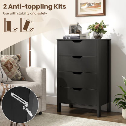 4-Drawer Wooden Tall Utility Storage Dresser with Anti-Toppling Kits for Bedroom-Black