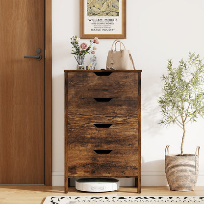 4-Drawer Wooden Tall Utility Storage Dresser with Anti-Toppling Kits for Bedroom-Rustic Brown