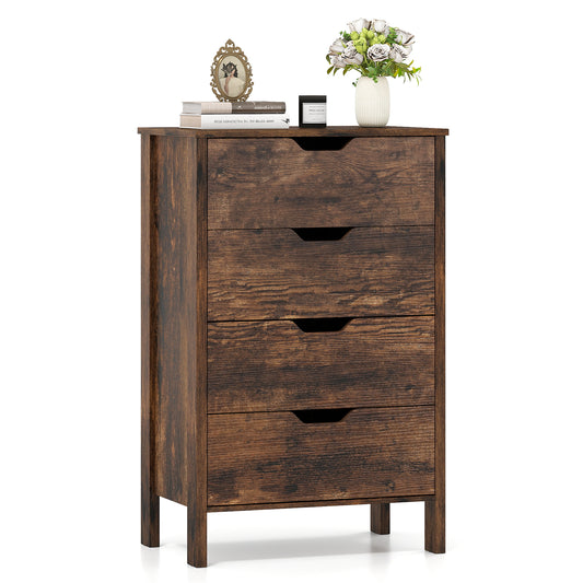 4-Drawer Wooden Tall Utility Storage Dresser with Anti-Toppling Kits for Bedroom-Rustic Brown