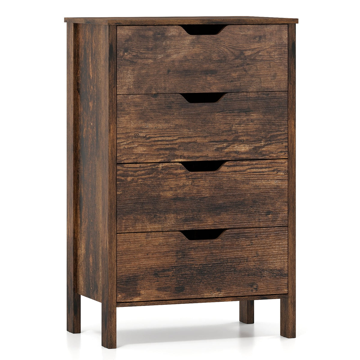 4-Drawer Wooden Tall Utility Storage Dresser with Anti-Toppling Kits for Bedroom-Rustic Brown