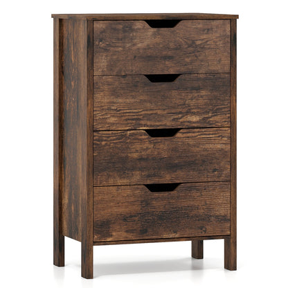 4-Drawer Wooden Tall Utility Storage Dresser with Anti-Toppling Kits for Bedroom-Rustic Brown