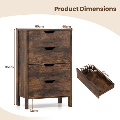 4-Drawer Wooden Tall Utility Storage Dresser with Anti-Toppling Kits for Bedroom-Rustic Brown