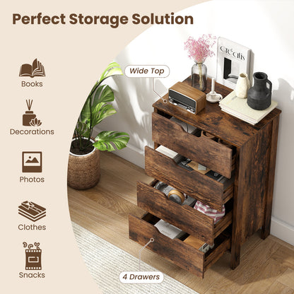 4-Drawer Wooden Tall Utility Storage Dresser with Anti-Toppling Kits for Bedroom-Rustic Brown