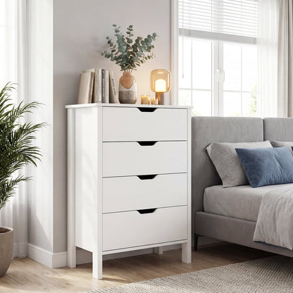 4-Drawer Wooden Tall Utility Storage Dresser with Anti-Toppling Kits for Bedroom-White