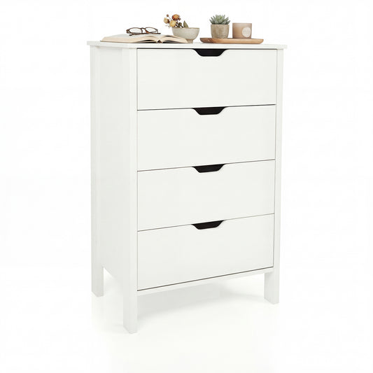 4-Drawer Wooden Tall Utility Storage Dresser with Anti-Toppling Kits for Bedroom-White