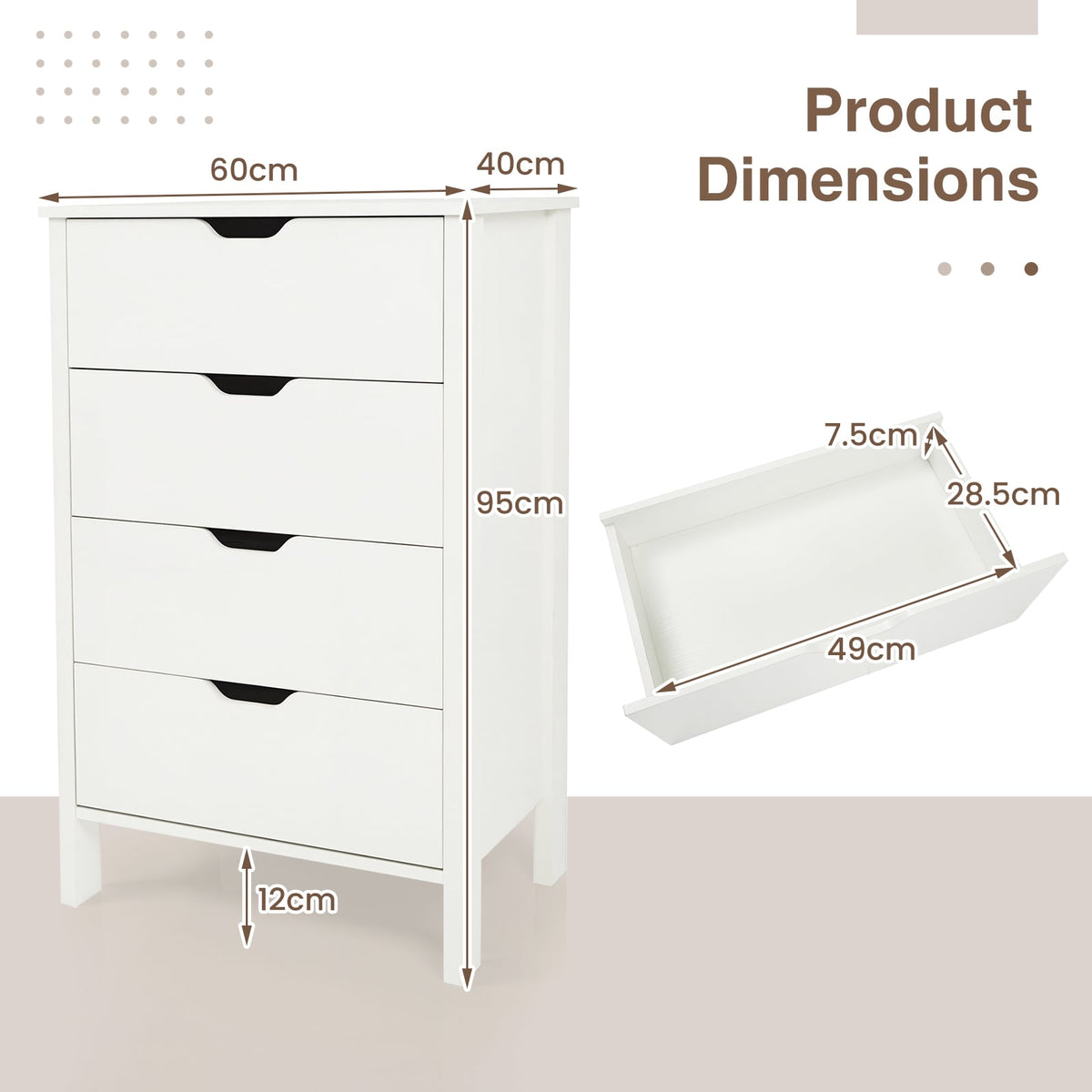 4-Drawer Wooden Tall Utility Storage Dresser with Anti-Toppling Kits for Bedroom-White