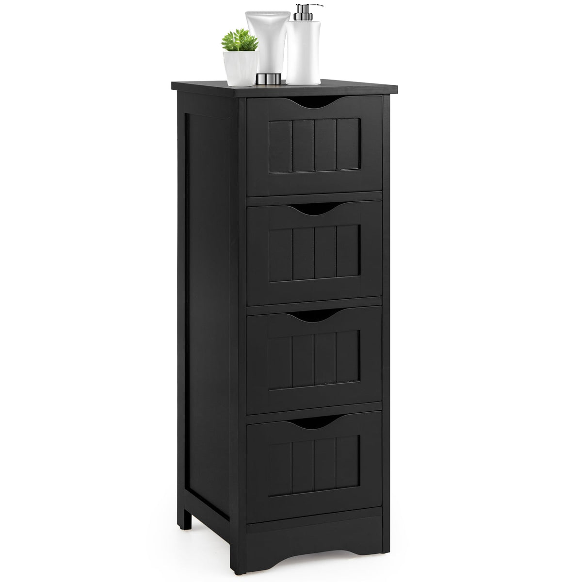 4 Drawers Bathroom Floor Cabinet with Curved Handle-Black