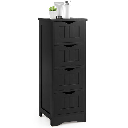 4 Drawers Bathroom Floor Cabinet with Curved Handle-Black