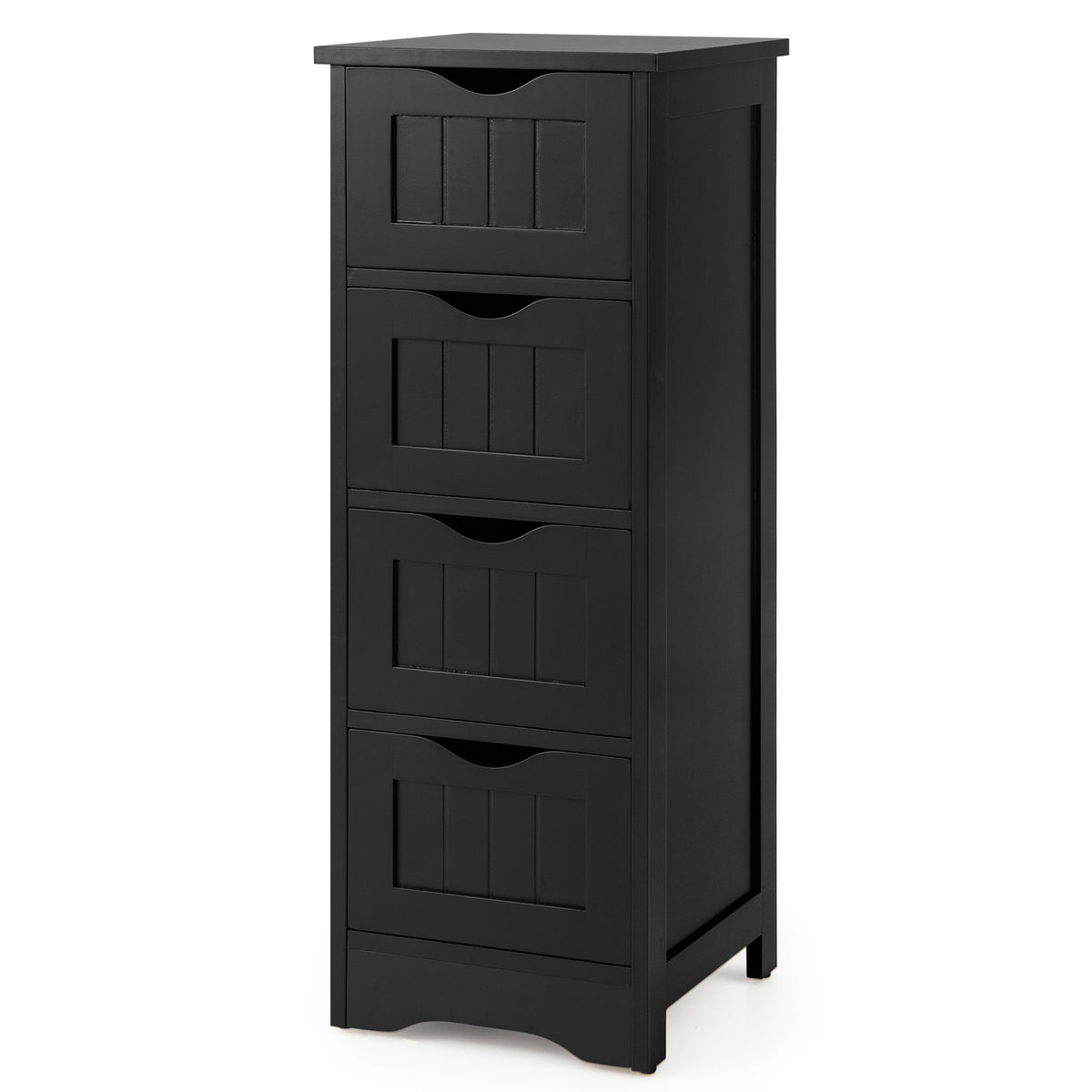 4 Drawers Bathroom Floor Cabinet with Curved Handle-Black