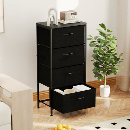 4 Drawers Dresser Fabric Storage Tower with Wooden Top for Entryway Living Room and Closet-Black