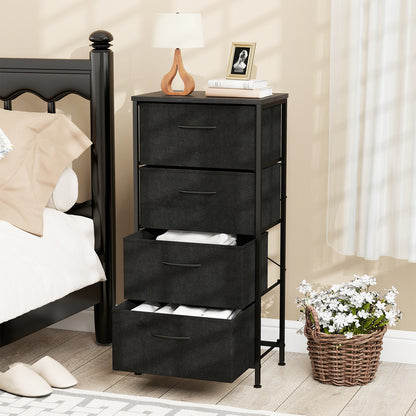 4 Drawers Dresser Fabric Storage Tower with Wooden Top for Entryway Living Room and Closet-Black