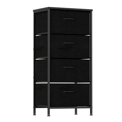 4 Drawers Dresser Fabric Storage Tower with Wooden Top for Entryway Living Room and Closet-Black