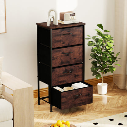 4 Drawers Dresser Fabric Storage Tower with Wooden Top for Entryway Living Room and Closet-Brown