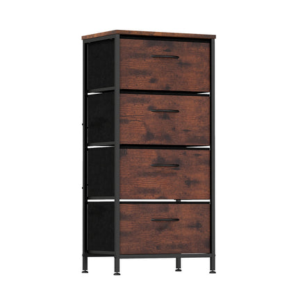 4 Drawers Dresser Fabric Storage Tower with Wooden Top for Entryway Living Room and Closet-Brown