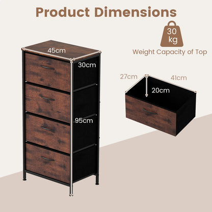4 Drawers Dresser Fabric Storage Tower with Wooden Top for Entryway Living Room and Closet-Brown